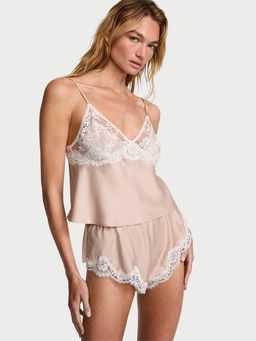 Victoria's Secret - Beige Dream Angels Satin Lace Trim Cami & Flutter Shorts Set