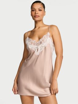 Victoria's Secret - Beige Dream Angels Satin Lace Trim Short Slip Nightdress