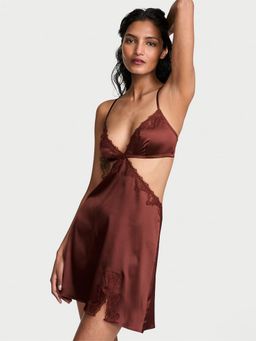 Victoria's Secret - Multi-Color Satin Rose Lace Trim Cut Out Mini Slip Nightdress