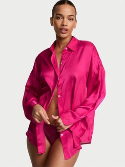 Victoria's Secret - Pink Luxe Sheer Satin Button Sleepshirt