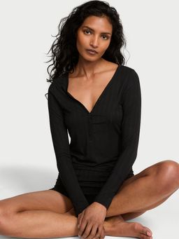 Victoria's Secret - Black Sosoft Modal Ultra Fine Long Sleeve Henley Top