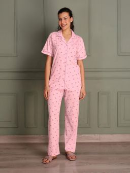 TITTLI - Pink Women Pure Cotton Printed Shirt & Pyjama