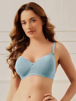 Clovia - Geometric Print Padded Non Wired Full Coverage Multiway T-Shirt Bra In Blue