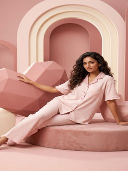 Mieora - Pink Cotton Shirt with Pyjamas