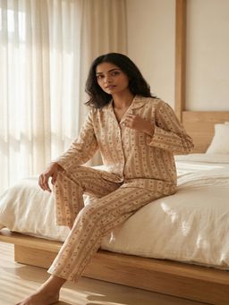 Mieora - Brown Cotton Shirt with Pyjamas