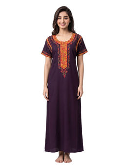 Juliet - Wine Women's Printed Poly Cotton Soft & Comfortable Night Gown