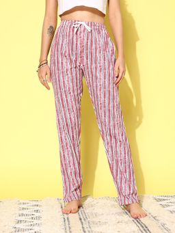 Leading Lady - Brown Women's Striped Mid Rise Straight Pyjamas