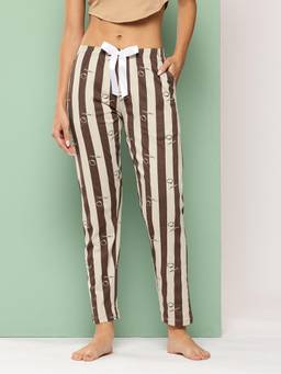 Leading Lady - Brown Women's Striped Mid Rise Pure Cotton Pyjamas