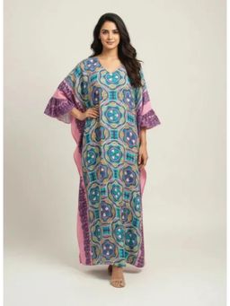 The Kaftan Company - Multi-Color Geometric Printed Viscose Kaftan With Frill Sleeves