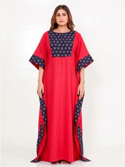 The Kaftan Company - Red Floral Print Panel Maxi Kaftan