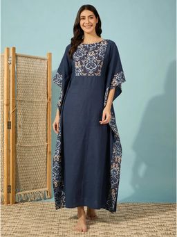 The Kaftan Company - Blue Ikat Print Panel Maxi Kaftan