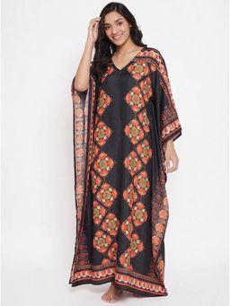 The Kaftan Company - Black Floral Geometric Print Maxi Kaftan