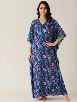The Kaftan Company - Blue Jungle Bloom Print Maxi Kaftan