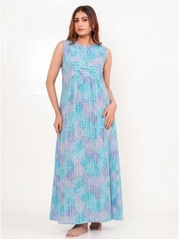 The Kaftan Company - Blue Watercolour Print Cotton Night Gown