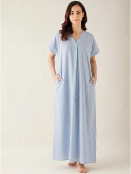 The Kaftan Company - Solid Blue Cotton Maxi Night Gown