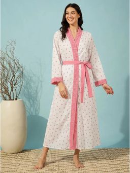 The Kaftan Company - White Rose Ditsy Floral Cotton Robe