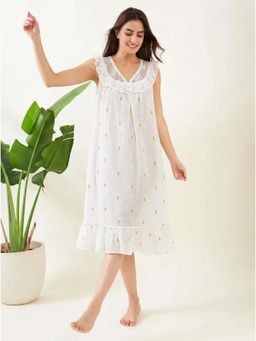 The Kaftan Company - Pineapple Ditsy White Cotton Nightdress