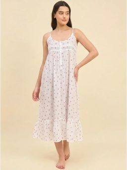 The Kaftan Company - Rose Ditsy Floral White Cotton Nightdress