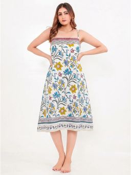 The Kaftan Company - White Floral Print Cotton Negligee With Border Print
