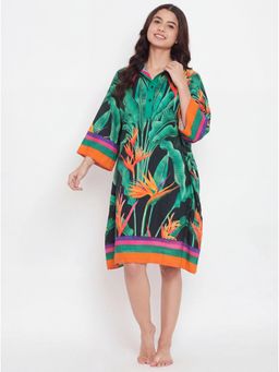 The Kaftan Company - Black Neon Paradise Print Short Cotton Nightdress