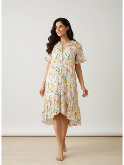 The Kaftan Company - White Multi Wildflower Print Modal Nightdress