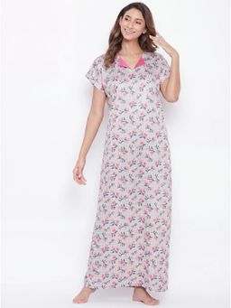 The Kaftan Company - Pink Floral Print Satin Maxi Night Gown