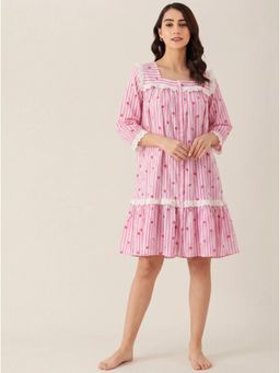 The Kaftan Company - Pink Strawberry Stripe Short Nightdress