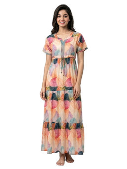 Juliet - Peach Women's Printed Rayon Soft & Comfortable Night Gown