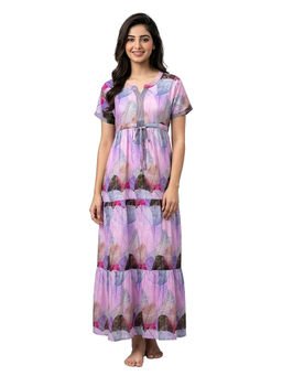 Juliet - Purple Women's Printed Rayon Soft & Comfortable Night Gown