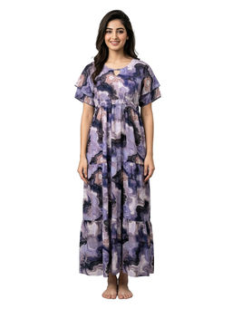 Juliet - Purple Women's Printed Rayon Soft & Comfortable Night Gown