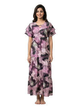 Juliet - Wine Women's Printed Rayon Soft & Comfortable Night Gown