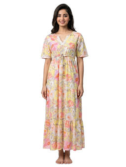Juliet - Yellow Women's Printed Rayon Soft & Comfortable Night Gown