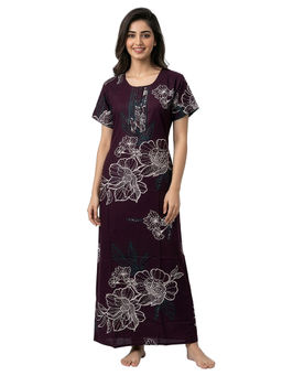 Juliet - Wine Women's Printed Rayon Soft & Comfortable Night Gown