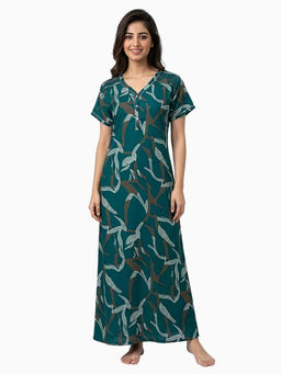 Juliet - Green Women's Printed Alphine Soft & Comfortable Night Gown