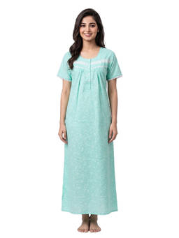 Juliet - Green Women's Printed Poly Cotton Soft & Comfortable Night Gown