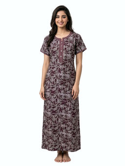Juliet - Wine Women's Printed Alphine Soft & Comfortable Night Gown