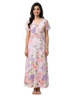 Juliet - Peach Women's Printed Rayon Soft & Comfortable Night Gown