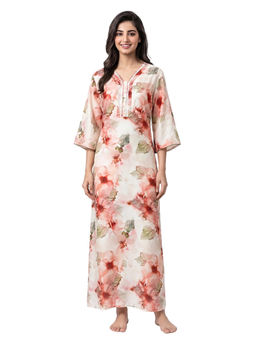 Juliet - Off White Women's Printed Rayon Soft & Comfortable Night Gown