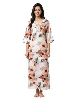 Juliet - White Women's Printed Rayon Soft & Comfortable Night Gown