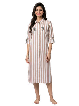 Juliet - Beige Women's Printed Rayon Soft & Comfortable Night Gown