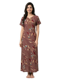 Juliet - Rust Women's Printed Rayon Soft & Comfortable Night Gown