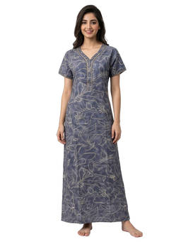 Juliet - Blue Women's Printed Alphine Soft & Comfortable Night Gown