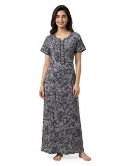Juliet - Grey Women's Printed Alphine Soft & Comfortable Night Gown