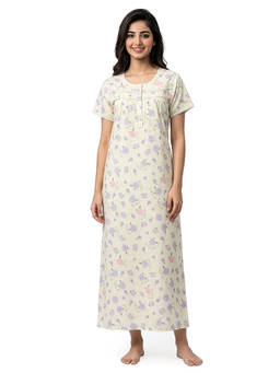 Juliet - Pink Women's Printed Chikan Cotton Soft & Comfortable Night Gown