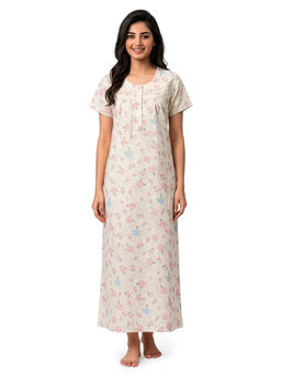 Juliet - Purple Women's Printed Chikan Cotton Soft & Comfortable Night Gown