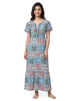 Juliet - Blue Women's Printed Rayon Soft & Comfortable Night Gown