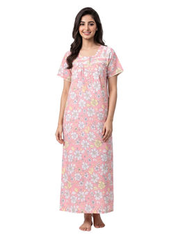 Juliet - Peach Women's Printed Poly Cotton Soft & Comfortable Night Gown