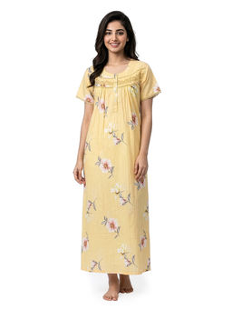 Juliet - Yellow Women's Printed Poly Cotton Soft & Comfortable Night Gown