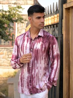 JAVINISHKA - Wine Striped Tie Dye Pashmina Rayon Regular Fit Unisex Shirt
