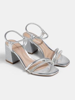 Lemon & Pepper - Silver Sparkle Block Sandal Heels